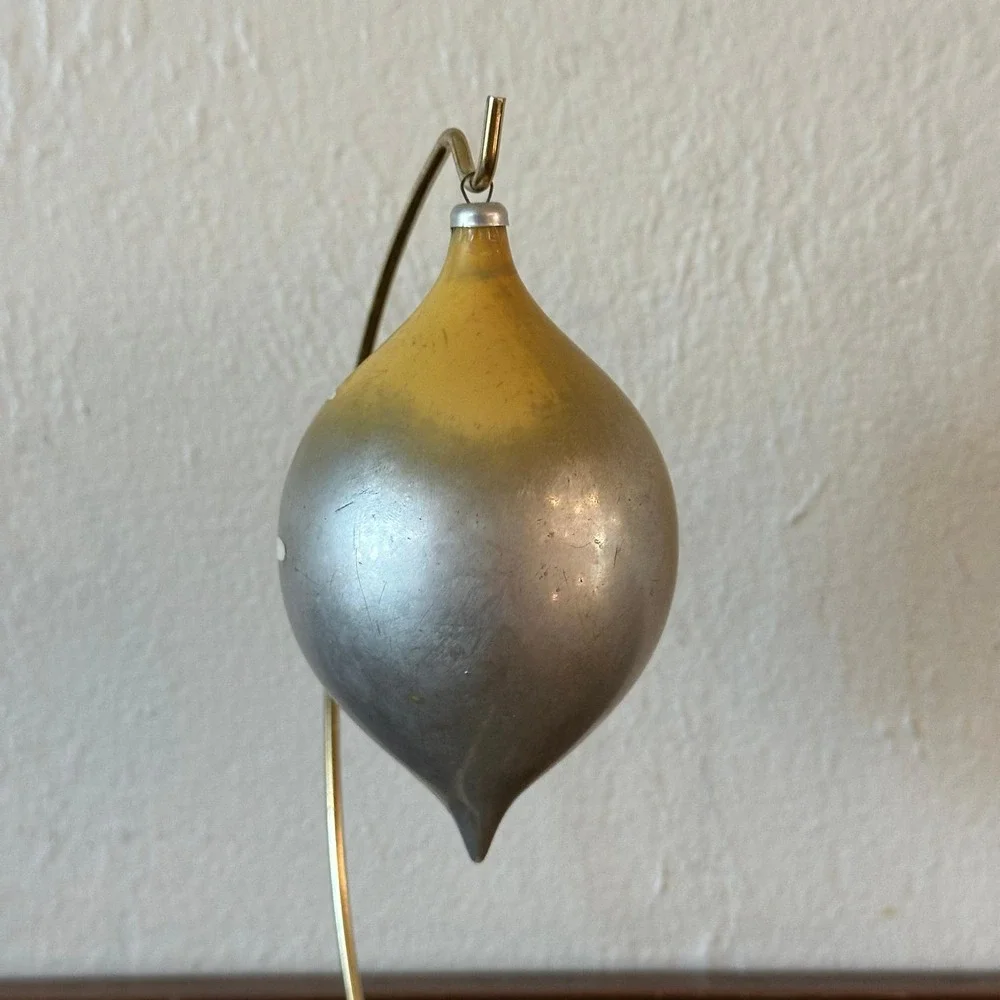 Vtg Gold Italian Unbreakable Indent Reflector Teardrop Christmas Ornament 4.5
